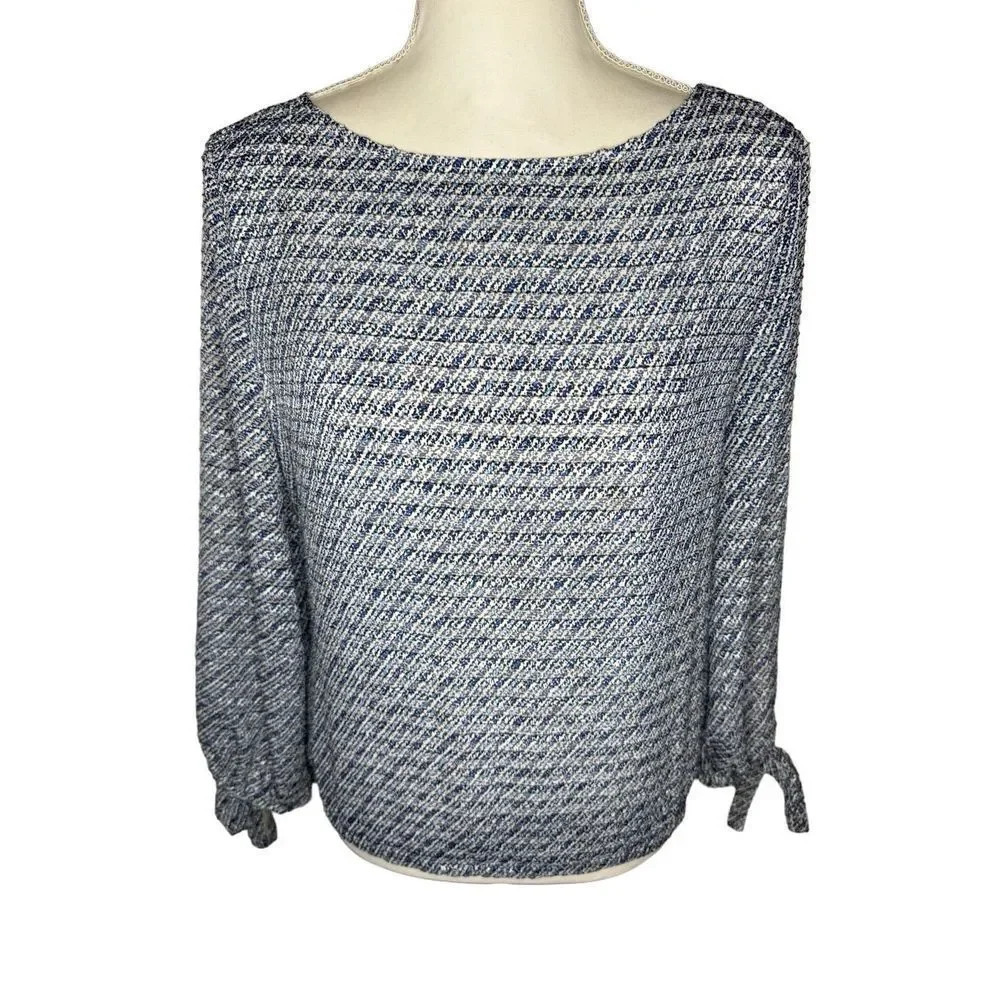 Banana Republic Women’s Medium Blue & White Abstract Print Tie Sleeve Blouse